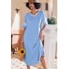 Ekouaer Long Nightgown, Womens V Neck Loungewear Oversized Sleepwear Loose Sleep Dress S-4XL(Light Blue)