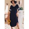 Ekouaer Long Nightgown, Womens V Neck Loungewear Oversized Sleepwear Loose Sleep Dress S-4XL(Navy Blue)