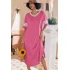 Ekouaer Long Nightgown, Womens V Neck Loungewear Oversized Sleepwear Loose Sleep Dress S-4XL(Peach Pink)
