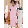 Ekouaer Long Nightgown, Womens V Neck Loungewear Oversized Sleepwear Loose Sleep Dress S-4XL(Pink)