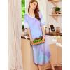 Ekouaer Long Nightgown, Womens V Neck Loungewear Oversized Sleepwear Loose Sleep Dress S-4XL(Purple Tie Dye)