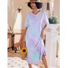 Ekouaer Long Nightgown, Womens V Neck Loungewear Oversized Sleepwear Loose Sleep Dress S-4XL(Purple Tie Dye)