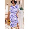 Ekouaer Long Nightgown, Womens V Neck Loungewear Oversized Sleepwear Loose Sleep Dress S-4XL(Purple Watercolor Flowers)