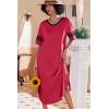 Ekouaer Long Nightgown, Womens V Neck Loungewear Oversized Sleepwear Loose Sleep Dress S-4XL(Watermelon Red)