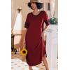 Ekouaer Long Nightgown, Womens V Neck Loungewear Oversized Sleepwear Loose Sleep Dress S-4XL(Wine Red)