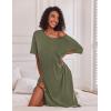Ekouaer Long Nightgown for Women Short Sleeve Sleepwear Plus Size Loungewear with Pockets M-5XL(Army Green)