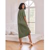 Ekouaer Long Nightgown for Women Short Sleeve Sleepwear Plus Size Loungewear with Pockets M-5XL(Army Green)