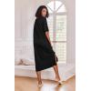 Ekouaer Long Nightgown for Women Short Sleeve Sleepwear Plus Size Loungewear with Pockets M-5XL(Black)