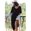 Ekouaer Long Nightgown for Women Short Sleeve Sleepwear Plus Size Loungewear with Pockets M-5XL(Black)