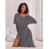 Ekouaer Long Nightgown for Women Short Sleeve Sleepwear Plus Size Loungewear with Pockets M-5XL(Dark Grey)