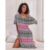 Ekouaer Long Nightgown for Women Short Sleeve Sleepwear Plus Size Loungewear with Pockets M-5XL(Ethnic Rose Red)