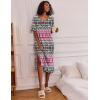 Ekouaer Long Nightgown for Women Short Sleeve Sleepwear Plus Size Loungewear with Pockets M-5XL(Ethnic Rose Red)