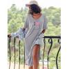 Ekouaer Long Nightgown for Women Short Sleeve Sleepwear Plus Size Loungewear with Pockets M-5XL(Grey)