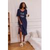 Ekouaer Long Nightgown for Women Short Sleeve Sleepwear Plus Size Loungewear with Pockets M-5XL(Navy Blue)