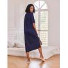 Ekouaer Long Nightgown for Women Short Sleeve Sleepwear Plus Size Loungewear with Pockets M-5XL(Navy Blue)