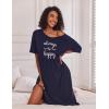 Ekouaer Long Nightgown for Women Short Sleeve Sleepwear Plus Size Loungewear with Pockets M-5XL(Navy Blue)
