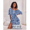 Ekouaer Long Nightgown for Women Short Sleeve Sleepwear Plus Size Loungewear with Pockets M-5XL(Navy Blue Flower)
