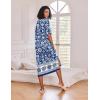Ekouaer Long Nightgown for Women Short Sleeve Sleepwear Plus Size Loungewear with Pockets M-5XL(Navy Blue Flower)