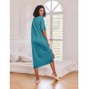 Ekouaer Long Nightgown for Women Short Sleeve Sleepwear Plus Size Loungewear with Pockets M-5XL(Peacock Blue)