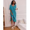 Ekouaer Long Nightgown for Women Short Sleeve Sleepwear Plus Size Loungewear with Pockets M-5XL(Peacock Blue)