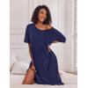 Ekouaer Long Nightgown for Women Short Sleeve Sleepwear Plus Size Loungewear with Pockets M-5XL(Pure Navy Blue)