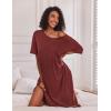 Ekouaer Long Nightgown for Women Short Sleeve Sleepwear Plus Size Loungewear with Pockets M-5XL(Wine Red)