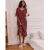 Ekouaer Long Nightgown for Women Short Sleeve Sleepwear Plus Size Loungewear with Pockets M-5XL(Wine Red)