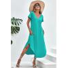 Ekouaer Long Nightgowns for Women Short Sleeve House Dress with Pockets V Neck Sleepshirts Side Split Sleepwear S-4XL(Aqua Green)