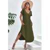 Ekouaer Long Nightgowns for Women Short Sleeve House Dress with Pockets V Neck Sleepshirts Side Split Sleepwear S-4XL(Army Green)