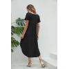 Ekouaer Long Nightgowns for Women Short Sleeve House Dress with Pockets V Neck Sleepshirts Side Split Sleepwear S-4XL(Black)