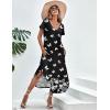 Ekouaer Long Nightgowns for Women Short Sleeve House Dress with Pockets V Neck Sleepshirts Side Split Sleepwear S-4XL(Black Butterfly)