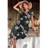 Ekouaer Long Nightgowns for Women Short Sleeve House Dress with Pockets V Neck Sleepshirts Side Split Sleepwear S-4XL(Black Red Floral)