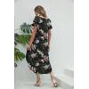 Ekouaer Long Nightgowns for Women Short Sleeve House Dress with Pockets V Neck Sleepshirts Side Split Sleepwear S-4XL(Black Red Floral)