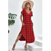 Ekouaer Long Nightgowns for Women Short Sleeve House Dress with Pockets V Neck Sleepshirts Side Split Sleepwear S-4XL(Black Red Plaid)