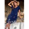 Ekouaer Long Nightgowns for Women Short Sleeve House Dress with Pockets V Neck Sleepshirts Side Split Sleepwear S-4XL(Blue)