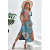 Ekouaer Long Nightgowns for Women Short Sleeve House Dress with Pockets V Neck Sleepshirts Side Split Sleepwear S-4XL(Blue Circle)