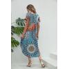 Ekouaer Long Nightgowns for Women Short Sleeve House Dress with Pockets V Neck Sleepshirts Side Split Sleepwear S-4XL(Blue Circle)