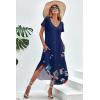 Ekouaer Long Nightgowns for Women Short Sleeve House Dress with Pockets V Neck Sleepshirts Side Split Sleepwear S-4XL(Blue Flower)