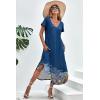 Ekouaer Long Nightgowns for Women Short Sleeve House Dress with Pockets V Neck Sleepshirts Side Split Sleepwear S-4XL(Blue Positioned Circle)