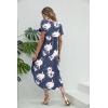 Ekouaer Long Nightgowns for Women Short Sleeve House Dress with Pockets V Neck Sleepshirts Side Split Sleepwear S-4XL(Blue Tie Dye)