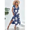 Ekouaer Long Nightgowns for Women Short Sleeve House Dress with Pockets V Neck Sleepshirts Side Split Sleepwear S-4XL(Blue Tie Dye)