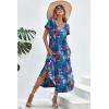 Ekouaer Long Nightgowns for Women Short Sleeve House Dress with Pockets V Neck Sleepshirts Side Split Sleepwear S-4XL(Dark Blue Tie Dye)