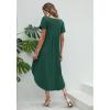 Ekouaer Long Nightgowns for Women Short Sleeve House Dress with Pockets V Neck Sleepshirts Side Split Sleepwear S-4XL(Dark Green)