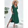 Ekouaer Long Nightgowns for Women Short Sleeve House Dress with Pockets V Neck Sleepshirts Side Split Sleepwear S-4XL(Dark Green)