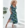Ekouaer Long Nightgowns for Women Short Sleeve House Dress with Pockets V Neck Sleepshirts Side Split Sleepwear S-4XL(Dark Green Floral)
