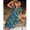 Ekouaer Long Nightgowns for Women Short Sleeve House Dress with Pockets V Neck Sleepshirts Side Split Sleepwear S-4XL(Dark Green Floral)