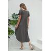 Ekouaer Long Nightgowns for Women Short Sleeve House Dress with Pockets V Neck Sleepshirts Side Split Sleepwear S-4XL(Dark Grey)