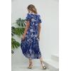 Ekouaer Long Nightgowns for Women Short Sleeve House Dress with Pockets V Neck Sleepshirts Side Split Sleepwear S-4XL(Evening Blue Vines)