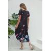 Ekouaer Long Nightgowns for Women Short Sleeve House Dress with Pockets V Neck Sleepshirts Side Split Sleepwear S-4XL(Flower Butterfly)