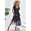 Ekouaer Long Nightgowns for Women Short Sleeve House Dress with Pockets V Neck Sleepshirts Side Split Sleepwear S-4XL(Flower Butterfly)